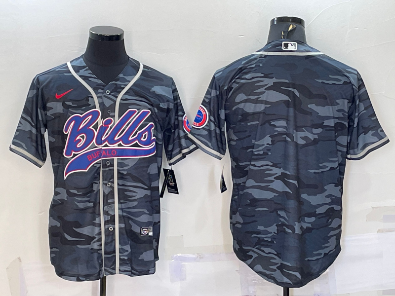 Men's Buffalo Bills Blank Grey Camo With Patch Cool Base Stitched Baseball Jersey Men's Buffalo Bills Blank Grey Camo With Patch Cool Base Stitched Baseball Jersey